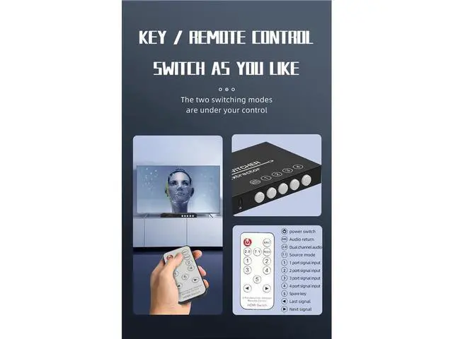 Alt view image 7 of 7 - HDMI 2.0 Switch 4K@60HZ HD 4 Port HDMI Switcher 4 In 1 out Audio Separation with 3.5mm Analog Audio Digital Fiber Coaxial Port Remote Control eokCXOY