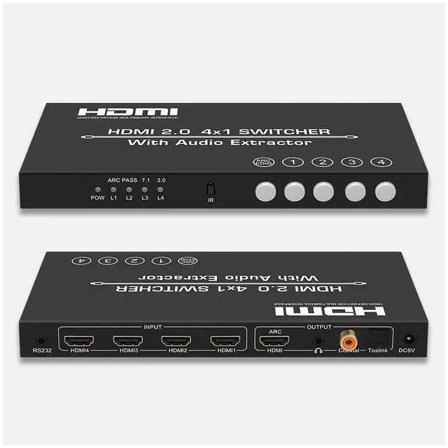 Main image of HDMI 2.0 Switch 4K@60HZ HD 4 Port HDMI Switcher 4 In 1 out Audio Separation with 3.5mm Analog Audio Digital Fiber Coaxial Port Remote Control eokCXOY