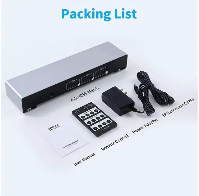 Alt view image 7 of 7 - ARC 4x2 4K HDMI Matrix Switch, 4 in 2 Out HDMI Switcher Splitter Box with 7.1CH HDMI Audio + Optical 5.1CH + 3.5mm Stereo Audio Output Support 4K @60Hz, EDID, IR Remote, HDMI 2.0, HDCP 2.2 eokCXOY