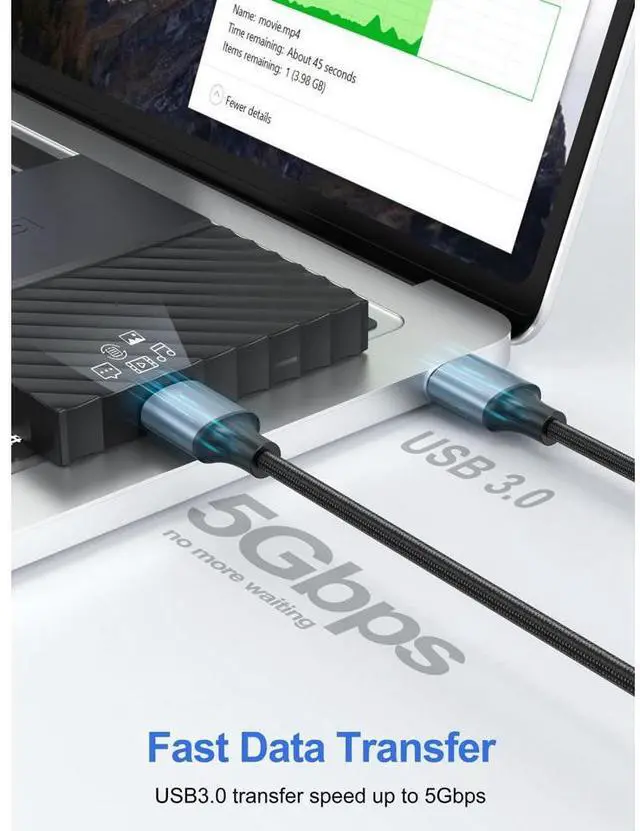 Alt view image 2 of 7 - [2 PACK] USB A to USB A Cable 3.3FT, USB 3.0 Male to Male Cable, Braided Nylon High-Speed Transfer USB 3.0 Cable, Double Sided USB Cord for Hard Drive Enclosures, Cameras, DVD Player, Laptop More