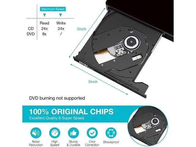 Alt view image 2 of 7 - External CD/DVD Drive, USB 2.0 Slim Protable External CD-RW Drive CD Burner DVD-R Reader Player for Laptop Notebook PC Desktop Computer, Black eokCXOY