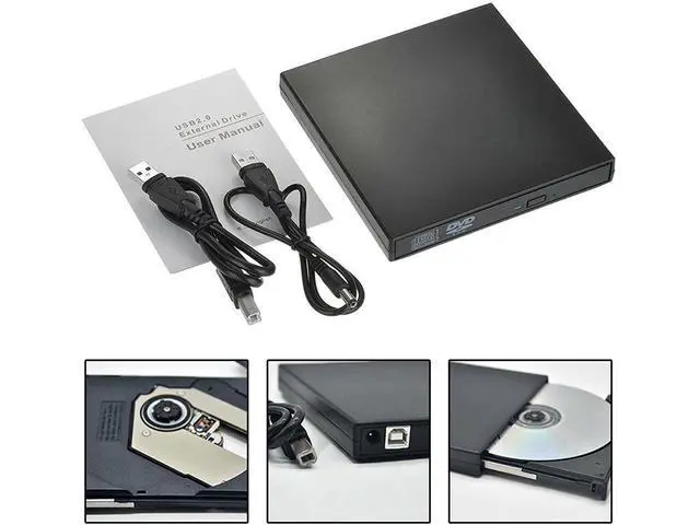 Alt view image 7 of 7 - External CD/DVD Drive, USB 2.0 Slim Protable External CD-RW Drive CD Burner DVD-R Reader Player for Laptop Notebook PC Desktop Computer, Black eokCXOY