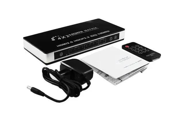 Alt view image 7 of 7 - HDMI Matrix ARC Switch 4x2 4K@60Hz HDMI 2.0 YUV444, SPDIF and L/R Audio Output, Audio Return Channel, HDMI Down Scaler 4K 1080P Sync, IR Remote, HDR10+,HDCP2.2, 18Gbps, 4 IN 2 OUT HDMI MATRIX Splitter