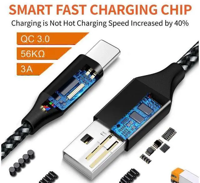 Alt view image 3 of 7 - 5Pack (3/3/6/6/10FT) Fast Charging 3A USB-C to USB-A Nylon Braid Cable Rapid Charger Quick Cord USB C Cable Compatible Samsung Galaxy S10 S9 S8 Plus, Note 10 9 8, LG V50 V40 G8 G7 eokCXOY