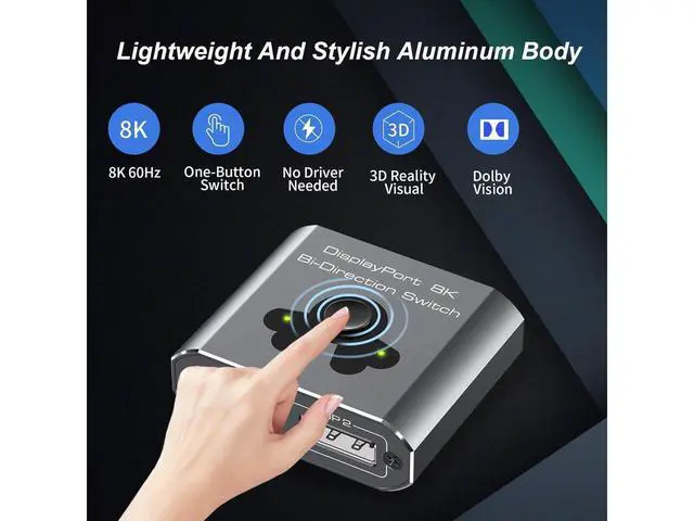 Alt view image 2 of 7 - 2 Port DisplayPort Switch Bidirectional, 8K Bi-Direction Display Port Switch 2 in 1 Out / 1 in 2 Out Manual Switch DP Switcher Selector Box Support 8K@60Hz 4K@120Hz for PC/Laptop/Game Console eokCXOY