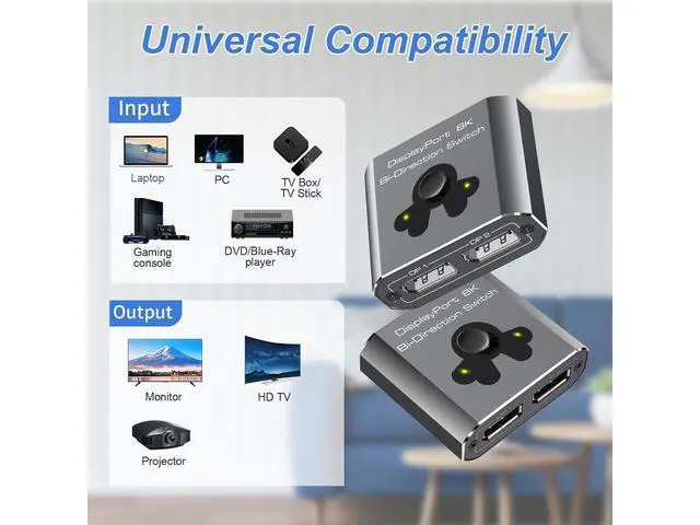 Alt view image 5 of 7 - 2 Port DisplayPort Switch Bidirectional, 8K Bi-Direction Display Port Switch 2 in 1 Out / 1 in 2 Out Manual Switch DP Switcher Selector Box Support 8K@60Hz 4K@120Hz for PC/Laptop/Game Console eokCXOY
