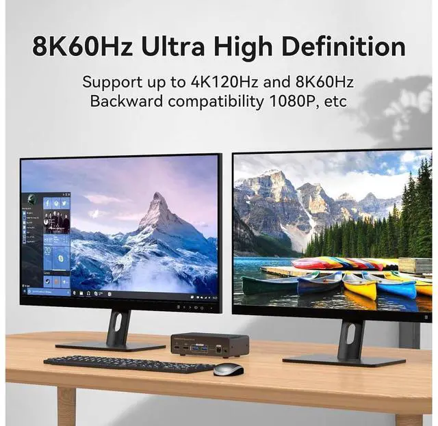 Alt view image 5 of 7 - 2 Port Dual Monitor DisplayPort KVM Switch 2 in 2 Out, 8K60Hz 4K120Hz Aluminium Displayport Switch KVM Switch 2 Monitors 2 Computers Shared 4 USB Device Support DP1.4 With With Desktop Controller