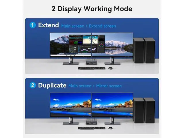 Alt view image 3 of 7 - 2 Port Dual Monitor DisplayPort KVM Switch 2 in 2 Out, 8K60Hz 4K120Hz Aluminium Displayport Switch KVM Switch 2 Monitors 2 Computers Shared 4 USB Device Support DP1.4 With With Desktop Controller