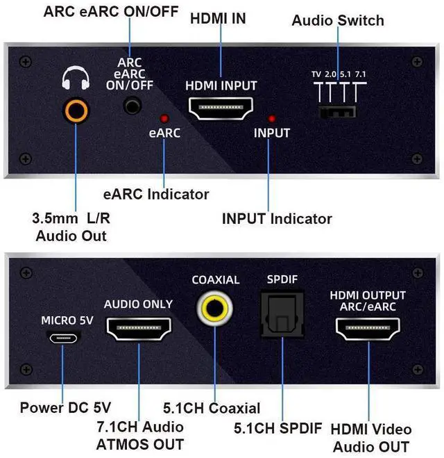 Alt view image 2 of 7 - 4K@60Hz HDMI Audio Extractor with 7.1CH Atmos, HDMI to HDMI + Optical Toslink SPDIF + 3.5mm Audio Jack + Coaxial + 7.1Ch Out Splitter Converter Adapter eokCXOY