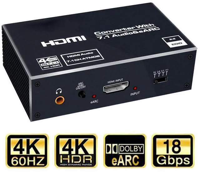 Main image of 4K@60Hz HDMI Audio Extractor with 7.1CH Atmos, HDMI to HDMI + Optical Toslink SPDIF + 3.5mm Audio Jack + Coaxial + 7.1Ch Out Splitter Converter Adapter eokCXOY