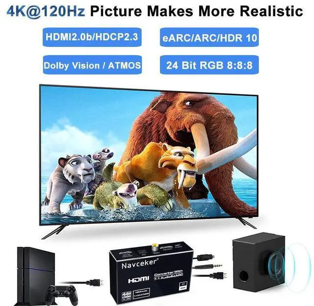 Alt view image 5 of 7 - 4K@60Hz HDMI Audio Extractor with 7.1CH Atmos, HDMI to HDMI + Optical Toslink SPDIF + 3.5mm Audio Jack + Coaxial + 7.1Ch Out Splitter Converter Adapter eokCXOY