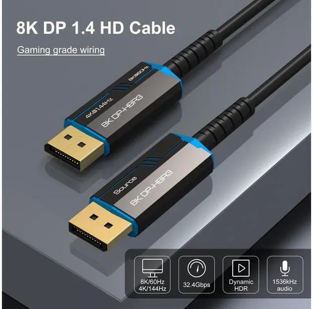 Alt view image 5 of 7 - 8K Long DP Fiber Optic Cable 65FT/20M, Displayport 1.4 Cable, 32.4Gbps Ultra High Speed, 8K@60Hz, 4K@144Hz, Support HBR3, DSC 1.2, HDR10, Compatible with Graphics Card, Projector, Monitor eokCXOY