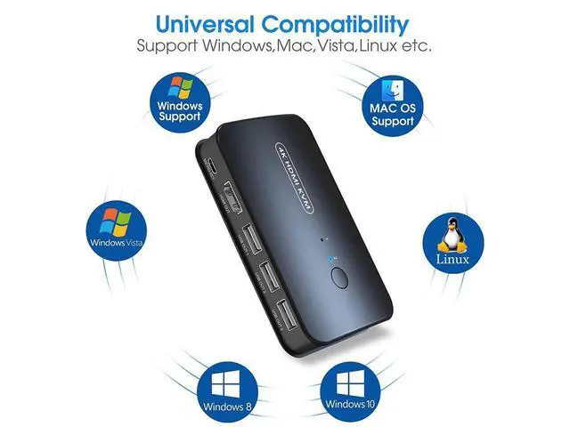 Alt view image 7 of 7 - KVM Switch HDMI 2 Port Box, USB and HDMI Switch for 2 Computers Share Keyboard Mouse Printer and one HD Monitor, 4K @30HZ, with Wired Controller & KVM Cables eokCXOY