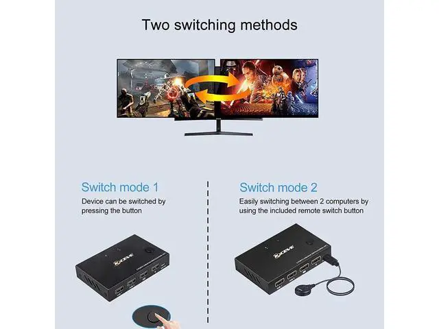 Alt view image 4 of 7 - 2 Port HDMI +DisplayPort KVM Switch for 2 Computers, DP HDMI USB KVM Switch for 2 Computers Share One Set Keyboard Mouse Printer and One Monitor, DP Support for 1920*1200 @30Hz HDMI Support 4K @30Hz