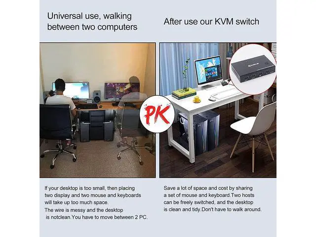 Alt view image 6 of 7 - 2 Port HDMI +DisplayPort KVM Switch for 2 Computers, DP HDMI USB KVM Switch for 2 Computers Share One Set Keyboard Mouse Printer and One Monitor, DP Support for 1920*1200 @30Hz HDMI Support 4K @30Hz