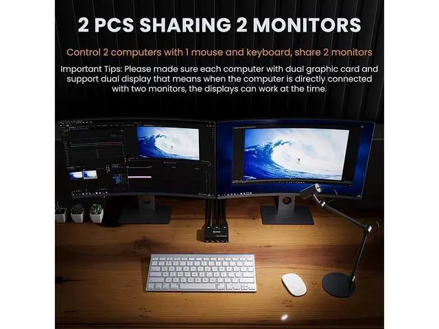 Alt view image 3 of 7 - 2 Port Dual Monitor HDMI KVM Switch 4K @30Hz, HDMI USB KVM Switch for 2 PCs 2 monitors with 4 USB 2.0 Hub, KVM switch with 2 HDMI and 2 USB cables, Button Switch, Compatible with Windows/Linux/Mac OS