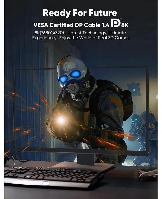 Alt view image 6 of 7 - 8K DisplayPort 1.4 Cable 3.3ft, 8K DP Cable 1.4 (8K@60Hz 4K@120Hz 165Hz 144Hz GSync/FreeSync) Video/Monitor Cable, Displayport to Display Port Cord Braided eokCXOY
