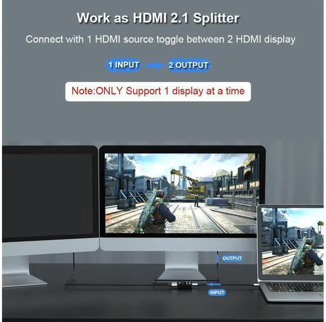 Alt view image 5 of 7 - HDMI 2.1 Switch, 8K HDMI Switcher Bi-Directional Splitter 2 in 1 Out/1 in 2 Out, Supports 4K@120Hz,8K@60Hz, 48Gbps Aluminum Ultra HD HDMI Hub Compatible with PS5/4,Xbox,TV,Fire Stick eokCXOY