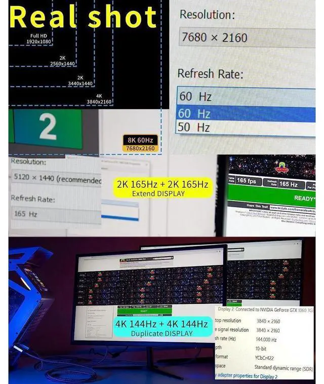 Alt view image 7 of 7 - DisplayPort Cable 1.4, 8K 3.3FT DP Cable 32.4Gbps 8K@60Hz HBR3 4K@60Hz/144Hz/120Hz 5K@60Hz 1080P@240Hz Support FreeSync G-Sync HDR10 for Gaming Monitor Graphics Card - Silver eokCXOY