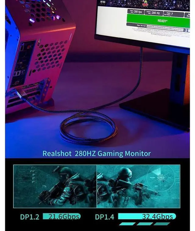 Alt view image 3 of 7 - DisplayPort Cable 1.4, 8K 3.3FT DP Cable 32.4Gbps 8K@60Hz HBR3 4K@60Hz/144Hz/120Hz 5K@60Hz 1080P@240Hz Support FreeSync G-Sync HDR10 for Gaming Monitor Graphics Card - Silver eokCXOY