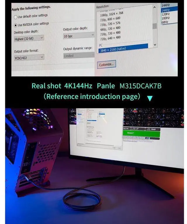 Alt view image 5 of 7 - DisplayPort Cable 1.4, 8K 3.3FT DP Cable 32.4Gbps 8K@60Hz HBR3 4K@60Hz/144Hz/120Hz 5K@60Hz 1080P@240Hz Support FreeSync G-Sync HDR10 for Gaming Monitor Graphics Card - Silver eokCXOY