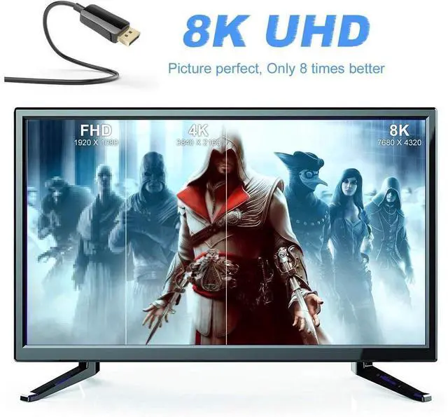 Alt view image 6 of 7 - DisplayPort Cable, 8K DP Cable -(4K@144Hz, 8K@60Hz, 2K@165Hz) Gold-Plated DP to DP Cable Ultra High Speed Display Port Cable for Laptop PC TV etc- Gaming Monitor Cable - 10m 33ft