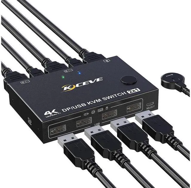 Main image of 2-Port DisplayPort KVM Switch, 2 Port DP1.2 KVM Switch Two Computers One Monitor to Share Mouse,Keyboard,Printer,Scanner Support 4K @60Hz, 2 USB Cables and Wired Controller Included eokCXOY