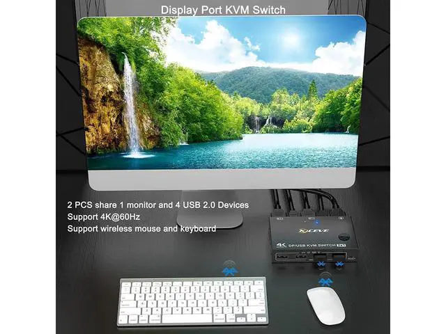 Alt view image 3 of 7 - 2-Port DisplayPort KVM Switch, 2 Port DP1.2 KVM Switch Two Computers One Monitor to Share Mouse,Keyboard,Printer,Scanner Support 4K @60Hz, 2 USB Cables and Wired Controller Included eokCXOY