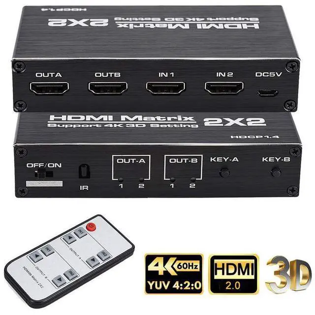 Main image of 2x2 Matrix HDMI Switch 4K 60Hz, 4K@60Hz 2in 2out HDMI Matrix Switch with IR Remote Control, Support HDMI 2.0b, HDCP 1.4 , HDR, Ultra HD, 3D , 18Gbps,YUV 4:2:0,(OZJ3) eokCXOY