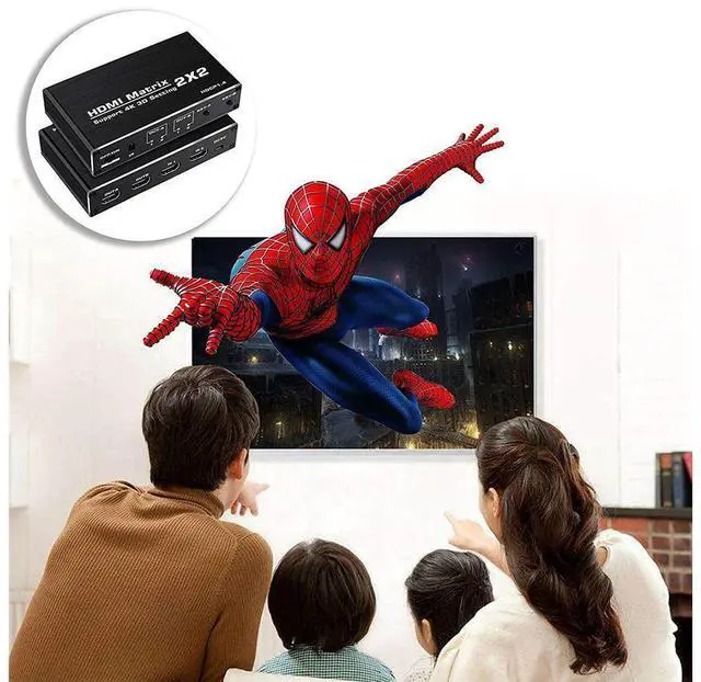 Alt view image 5 of 7 - 2x2 Matrix HDMI Switch 4K 60Hz, 4K@60Hz 2in 2out HDMI Matrix Switch with IR Remote Control, Support HDMI 2.0b, HDCP 1.4 , HDR, Ultra HD, 3D , 18Gbps,YUV 4:2:0,(OZJ3) eokCXOY