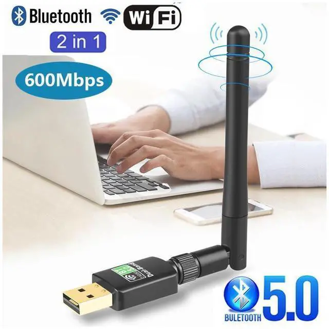 Main image of [ 2 in 1] AC600 WiFi Bluetooth Dongle, 600Mbps Dual Band 2.4/5Ghz USB Wireless Adapter, Bluetooth 5.0 Adapter External Receiver with High Gain Antenna for PC/Desktop/Laptop, Windows 11/10/8.1/7