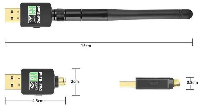 Alt view image 7 of 7 - [ 2 in 1] AC600 WiFi Bluetooth Dongle, 600Mbps Dual Band 2.4/5Ghz USB Wireless Adapter, Bluetooth 5.0 Adapter External Receiver with High Gain Antenna for PC/Desktop/Laptop, Windows 11/10/8.1/7