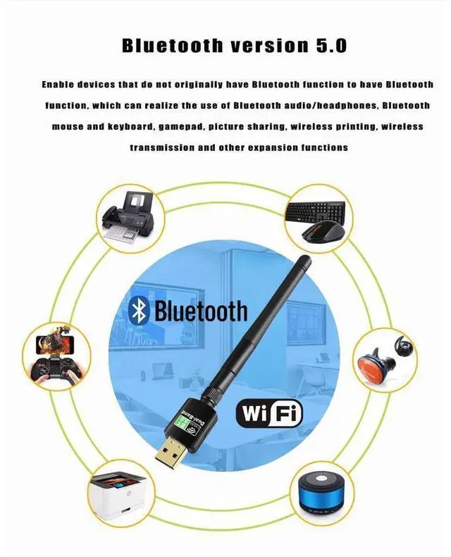 Alt view image 3 of 7 - [ 2 in 1] AC600 WiFi Bluetooth Dongle, 600Mbps Dual Band 2.4/5Ghz USB Wireless Adapter, Bluetooth 5.0 Adapter External Receiver with High Gain Antenna for PC/Desktop/Laptop, Windows 11/10/8.1/7