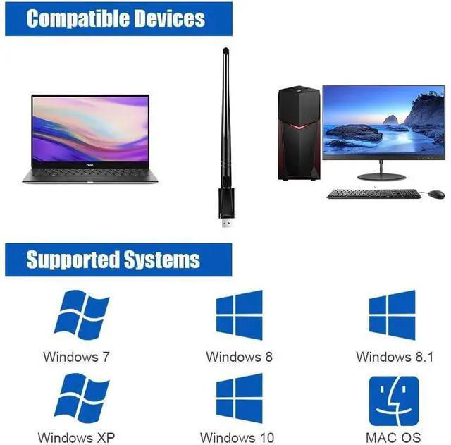 Alt view image 6 of 7 - AC1300 High Gain USB 3.0 Wi-Fi Dongle, 1300Mbps USB WiFi Dongle for Desktop PC, Dual Band 2.4/5GHz WiFi Adapter with 5dBi Antenna, Wireless Adapter Compatible with Windows 11/10/8.1/8/7/XP, Mac OS