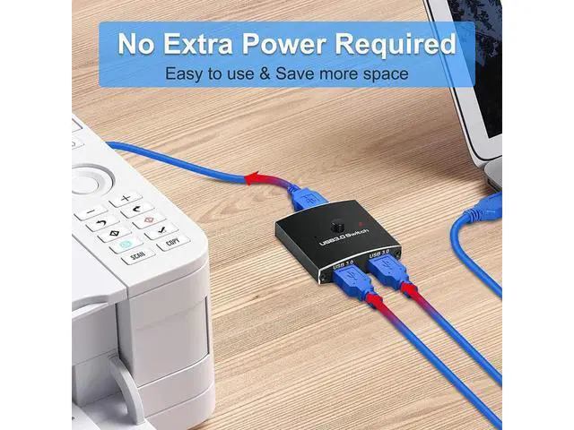 Alt view image 4 of 7 - 2 Ports USB Switch 3.0 KVM Switch, Bi-Directional USB Switch Selector 2 in 1 Out/1 in 2 Out, USB Switcher 2 Computers Share 1 USB Devices for PCs Mouse Keyboard Printer Scanner (with 2 USB 3.0 Cables)