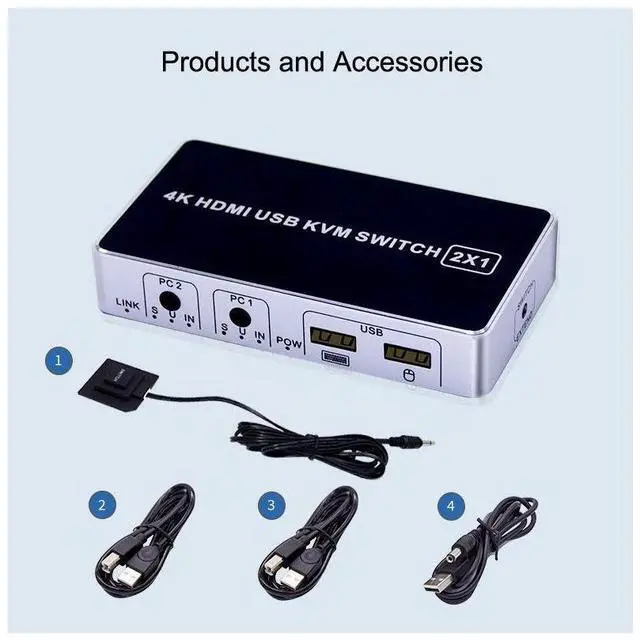Alt view image 4 of 7 - 4K HDMI KVM Switch 2 In 1 Out Two Computers 2 Ports Hosts Share Mouse Keyboard Monitor Printer 2 PC Sharing USB Device,USB KVM Switcher Fast Switching,Plug and Play eokCXOY