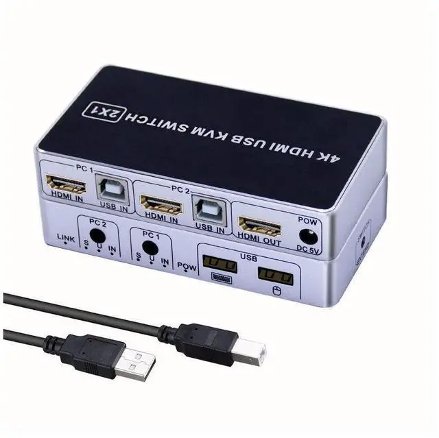 Main image of 4K HDMI KVM Switch 2 In 1 Out Two Computers 2 Ports Hosts Share Mouse Keyboard Monitor Printer 2 PC Sharing USB Device,USB KVM Switcher Fast Switching,Plug and Play eokCXOY