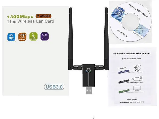 Alt view image 7 of 7 - USB 3.0 WiFi Adapter,1300Mbps Dual Band 2.4/5GHz Wireless Network External Receiver, Mini WiFi Dongle Wireless Adapter for WIN7 8 10 11 XP MAC Linux, USB 3.0 Computer Network Card WiFi Adapters