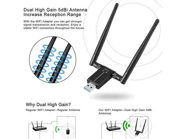 Alt view image 6 of 7 - USB 3.0 WiFi Adapter,1300Mbps Dual Band 2.4/5GHz Wireless Network External Receiver, Mini WiFi Dongle Wireless Adapter for WIN7 8 10 11 XP MAC Linux, USB 3.0 Computer Network Card WiFi Adapters
