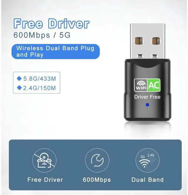 Alt view image 4 of 7 - Free Driver USB Wifi Adapter 600Mbps 2.4/5.8GHz Dual Band USB Ethernet PC Wireless Network Card Lan Wifi Dongle Receiver eokCXOY