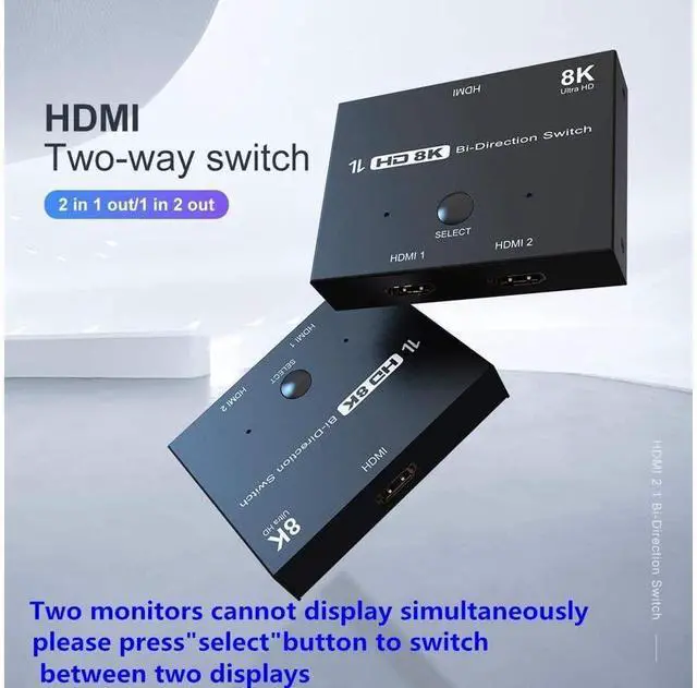 Alt view image 2 of 7 - HDMI 2.1 Ultra 8K HD Bi-Directional Switch 8K@60Hz 4K@120Hz 1in 2out, 2in 1out High Speed 48Gbps Splitter Converter Compatible with Xbox PS5 Projectors Monitors eokCXOY