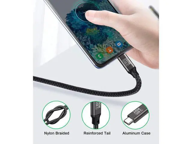 Alt view image 6 of 7 - Braided USB C Cable, USB C to USB C Cable 240W 6.6ft, USB Type C PD 3.1 Charger Fast Charging Cable for Laptop Smartphones Tablet Power Adapter etc. (2M, Black)