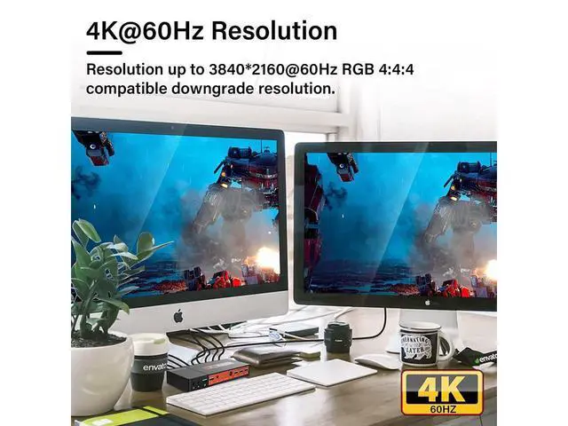 Alt view image 3 of 7 - Dual Monitor HDMI KVM Switch 2 Port Extended Display, 4K @60Hz 4:4:4 KVM Switch 2 Monitors 2 Computers with 3x USB 3.0 Hub, Audio, Hotkey & Button Switching with 4 HDMI 2 USB Cables & Power Adapter