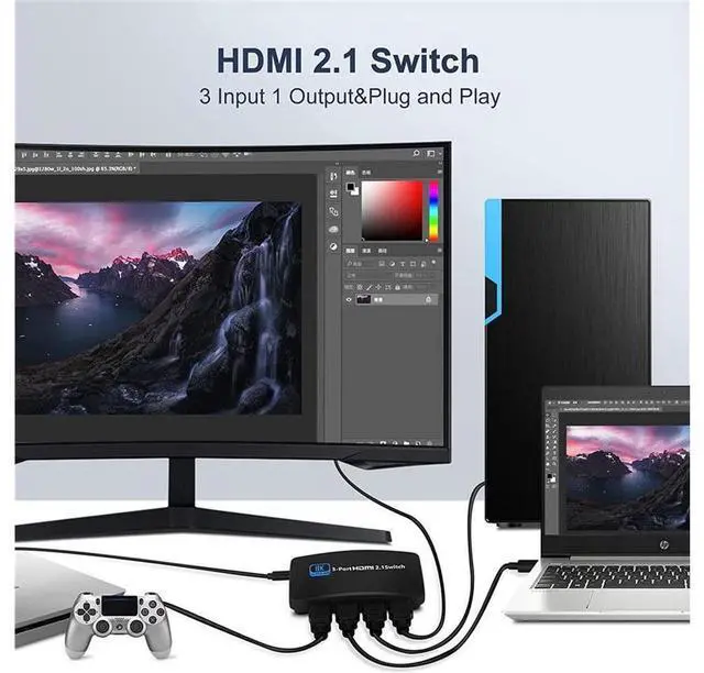 Alt view image 6 of 7 - 8K@60Hz HDMI 2.1 Switch, HDMI Switch 3 in 1 Out, 3-Port HDMI Switcher Selector, Supports 4K@120Hz, 1080P@240Hz, 1080P@120Hz for Fire Stick, HDTV, PS4/5, Game Consoles with Remote Control eokCXOY