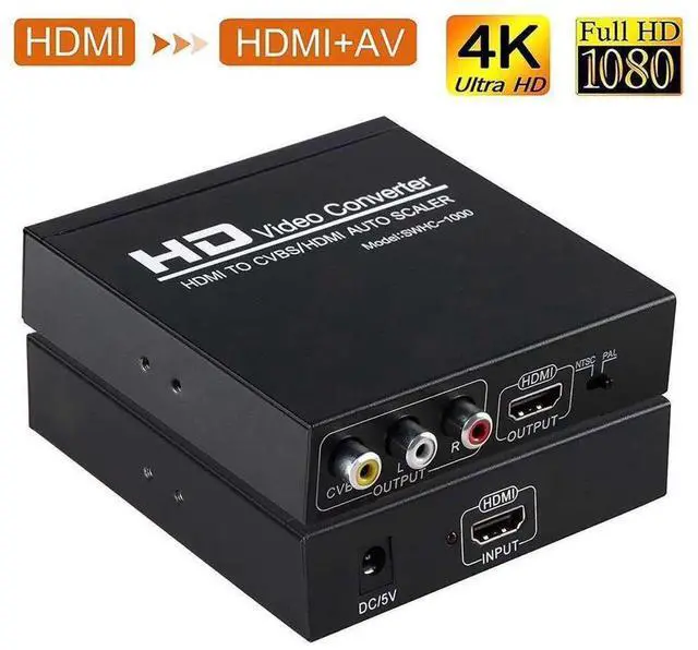 Main image of HDMI to RCA and HDMI Adapter Converter, HDMI to HDMI+3RCA CVBS AV Composite Video Audio Adapter/Splitter, with Power Adapter Support 1080P, PAL, NTSC, for HD TV, Older TV,Camera, Monitor etc eokCXOY