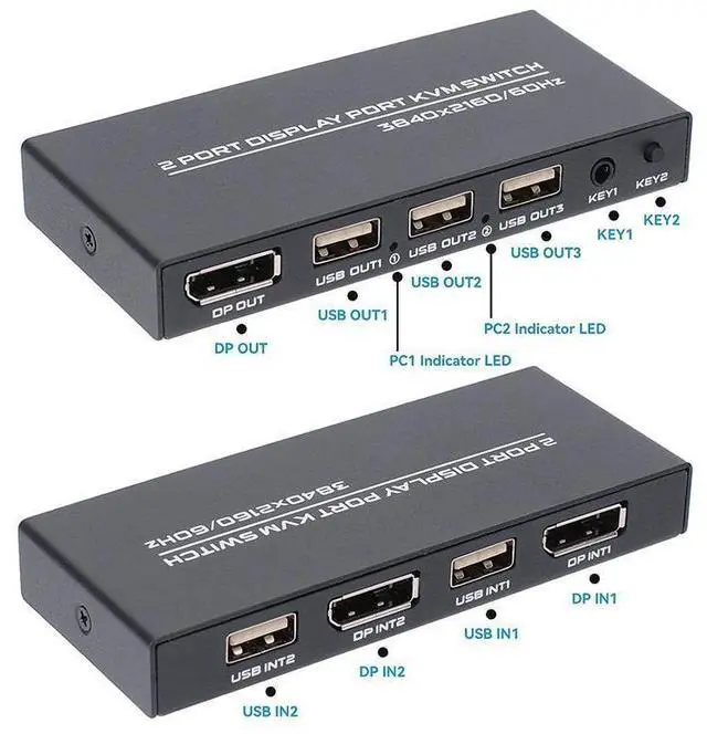 Alt view image 3 of 7 - 2 Port Displayport KVM Switch 4K 60Hz USB DP KVM 2 in 1 out DP USB KVM Switch 2x1 For PC to Share Monitor Mouse Keyboard Printer(with Wired Remote ) eokCXOY