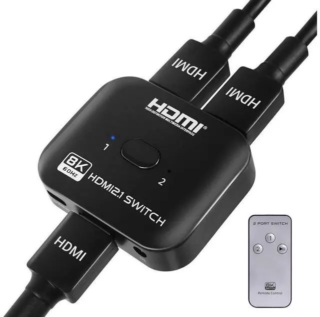 Alt view image 7 of 7 - 2 Ports HDMI Switch 8K@60Hz/4K@120Hz Splitter, Bi-Directional HDMI Switch Hub, 8K HDMI Switch 2 in 1 Out or HDMI Splitter 1 in 2 Out, with Power Cable and IR Remote Control eokCXOY