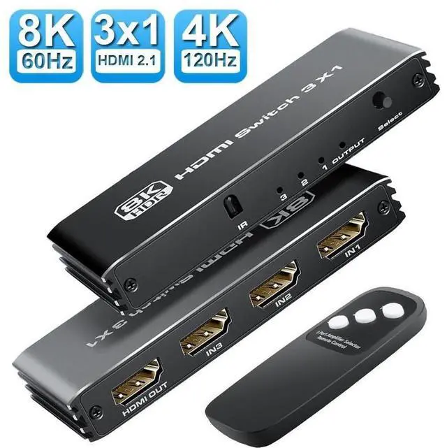 Main image of 3 Ports 8K HDMI 2.1 Switch 3 in 1 Out 4K@120Hz 8K@60Hz HDMI Switcher Splitter with Remote, Support VRR ALLM Auto-Switching HDR 10 Dolby Vision/Avmos, for PS5/4, Xbox, PC, Apple-TV eokCXOY