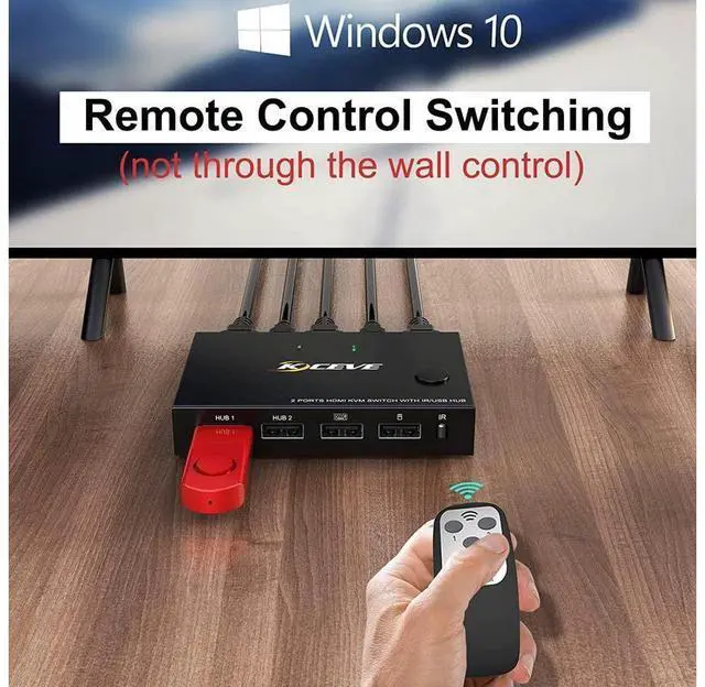 Alt view image 5 of 7 - 2 Ports HDMI KVM Switch, KVM Switch HDMI 2 Port USB 2.0 Switcher Box 2 in 1 Out HDMI Switch for 2 Computers Share Keyboard and Mouse Support 4K @30Hz, with Remote Control and 2 USB 2.0 Cable eokCXOY