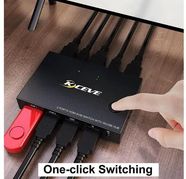 Alt view image 4 of 7 - 2 Ports HDMI KVM Switch, KVM Switch HDMI 2 Port USB 2.0 Switcher Box 2 in 1 Out HDMI Switch for 2 Computers Share Keyboard and Mouse Support 4K @30Hz, with Remote Control and 2 USB 2.0 Cable eokCXOY